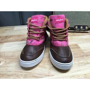 Oomphies Duck Boots Girls US 4Y Pink Brown Round Toe Lace-Up Ankle Comfort Shoes